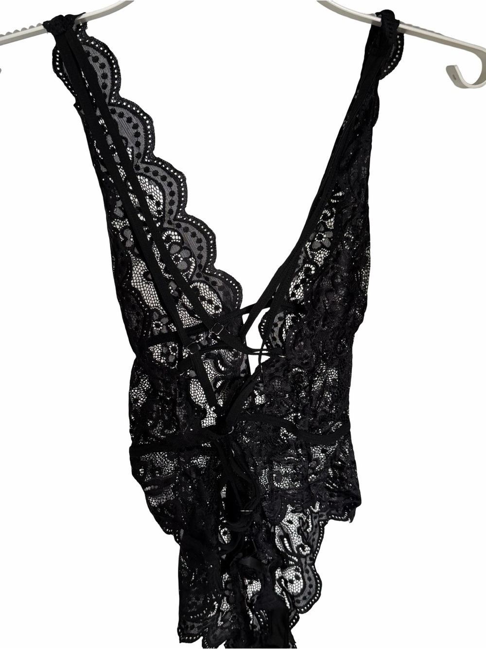 NIP Aranmei Black Floral Lace Bodysuit Teddy Lingerie Size Medium